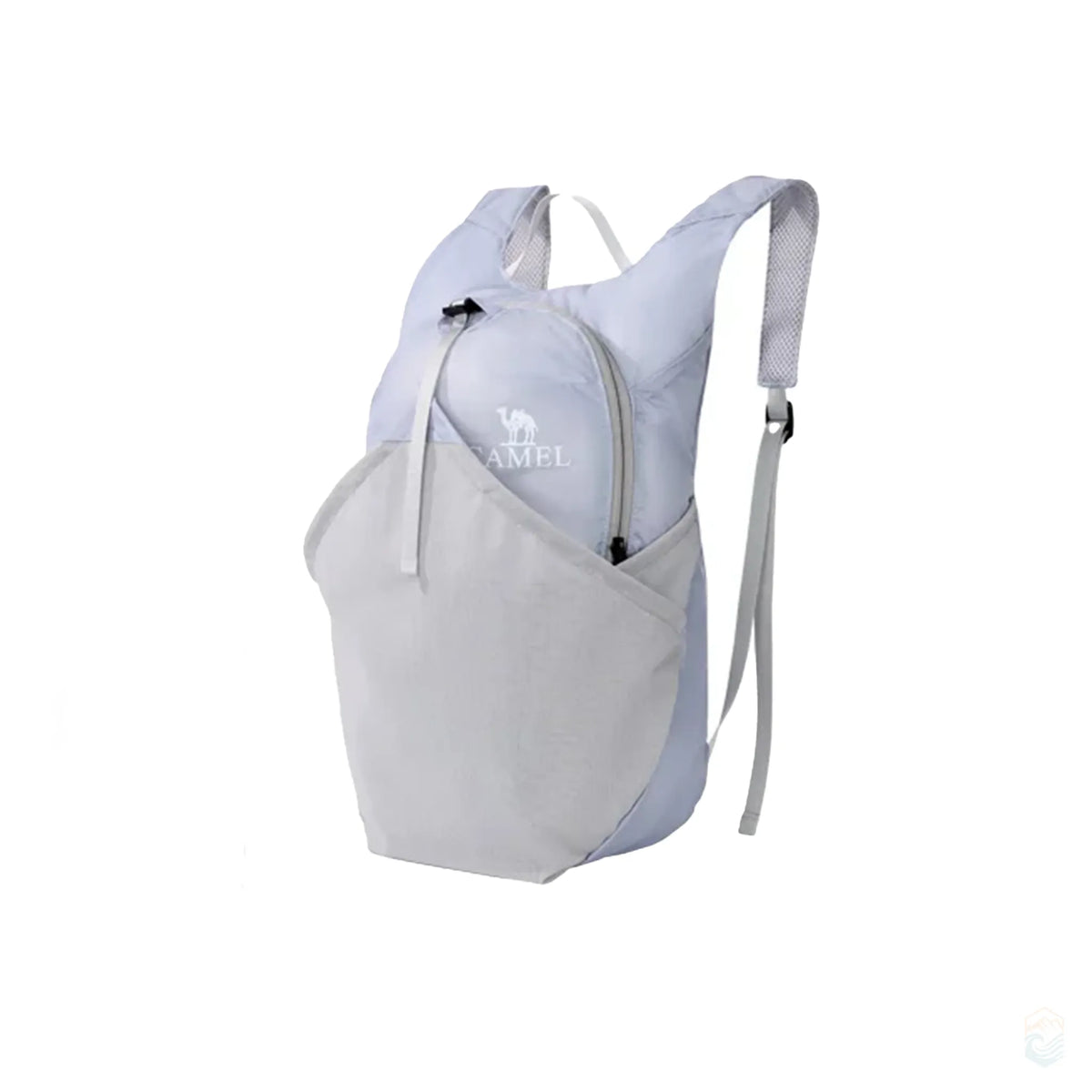 Golden Camel 14L ultralight waterproof backpack in light purple with matching gray mesh pocket and straps, ideal for hiking and travel