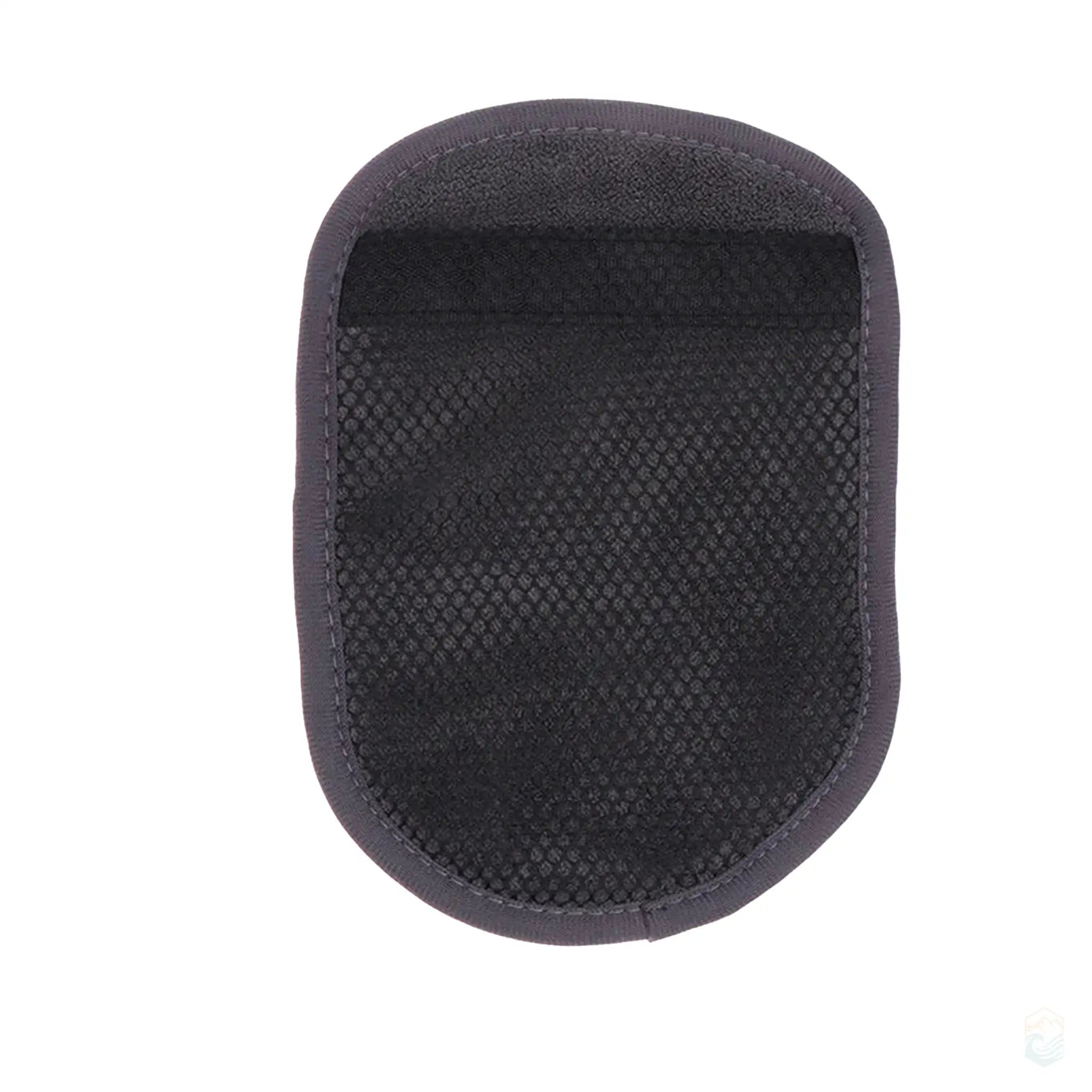 Large gray beach sand remover hand pad in A style, featuring a sturdy mesh surface and a black elastic strap, designed for a comfortable grip and thorough sand removal.