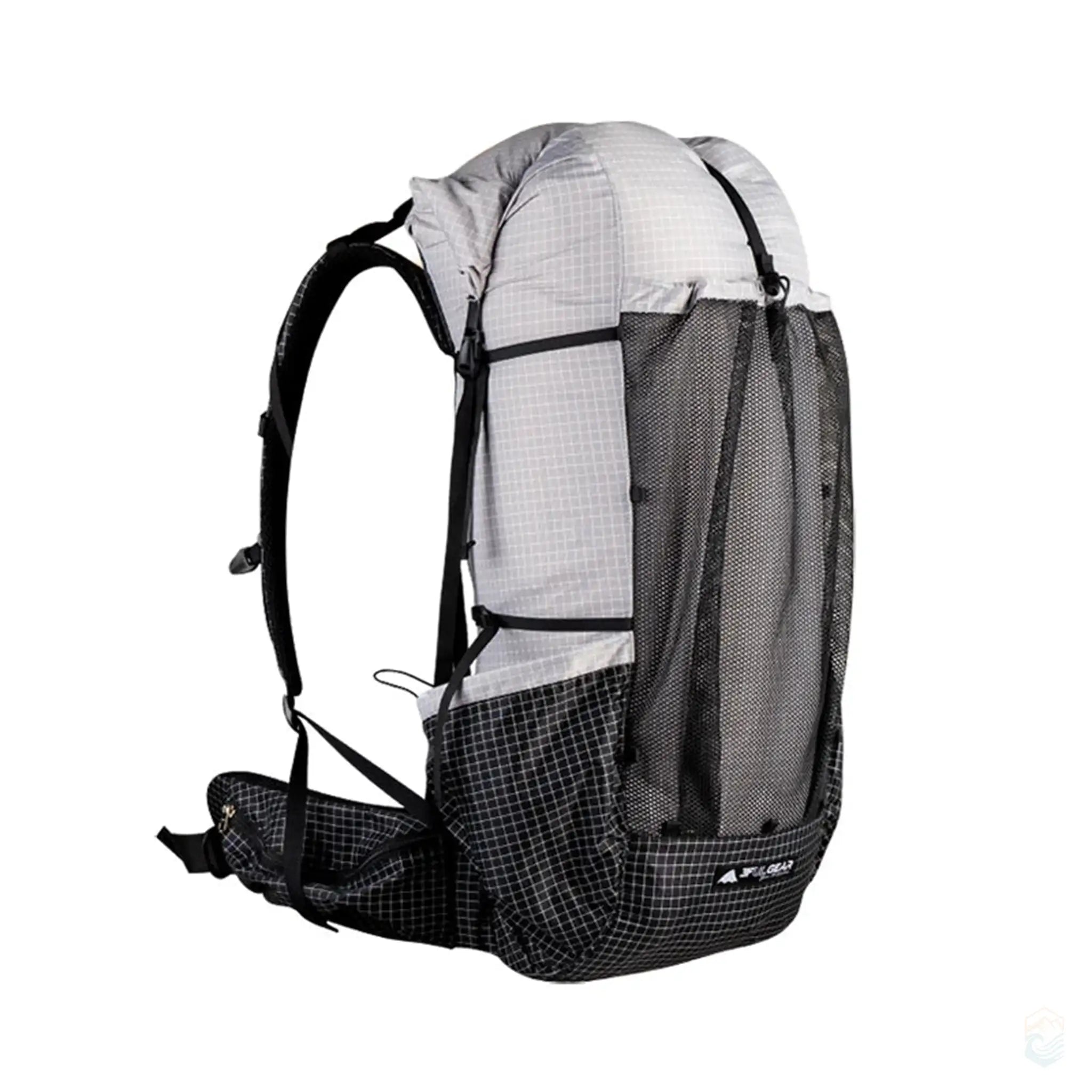 3F UL Gear ultralight frameless hiking backpack in gray with a large main compartment, front mesh storage, adjustable padded straps, and a waterproof design. Perfect for long-distance hiking and lightweight trekking.