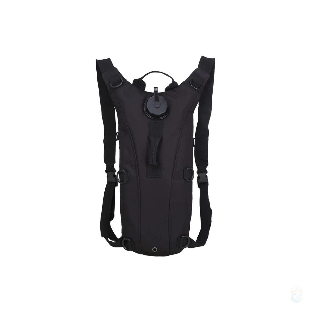 Midnight black tactical hydration pack with adjustable straps and a 3L leakproof water bladder.