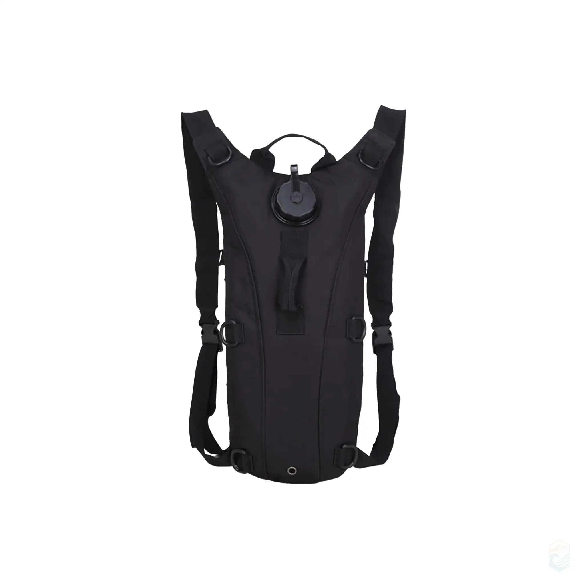 Midnight black tactical hydration pack with adjustable straps and a 3L leakproof water bladder.