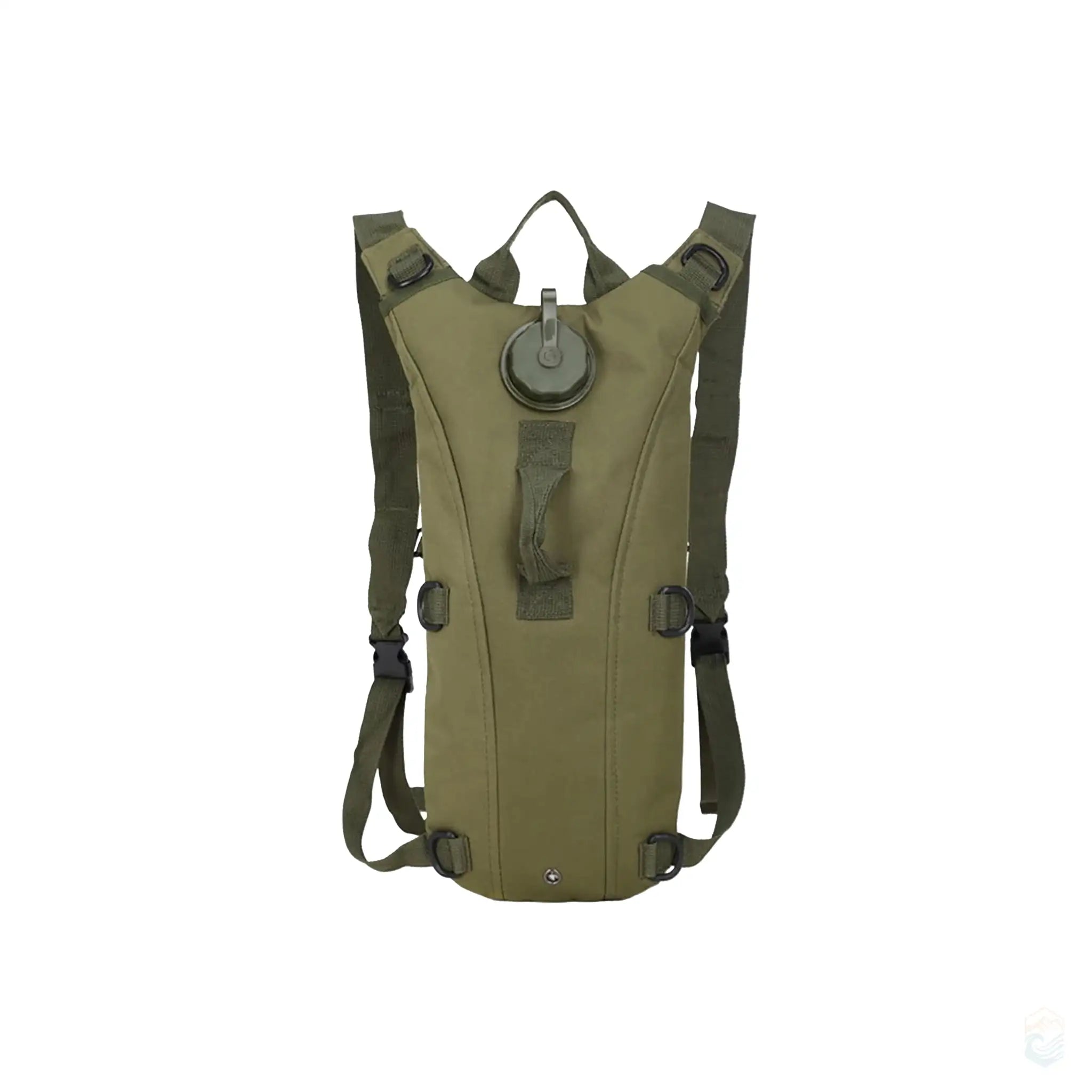 Olive drab tactical hydration pack with adjustable straps and a 3L leakproof water bladder.