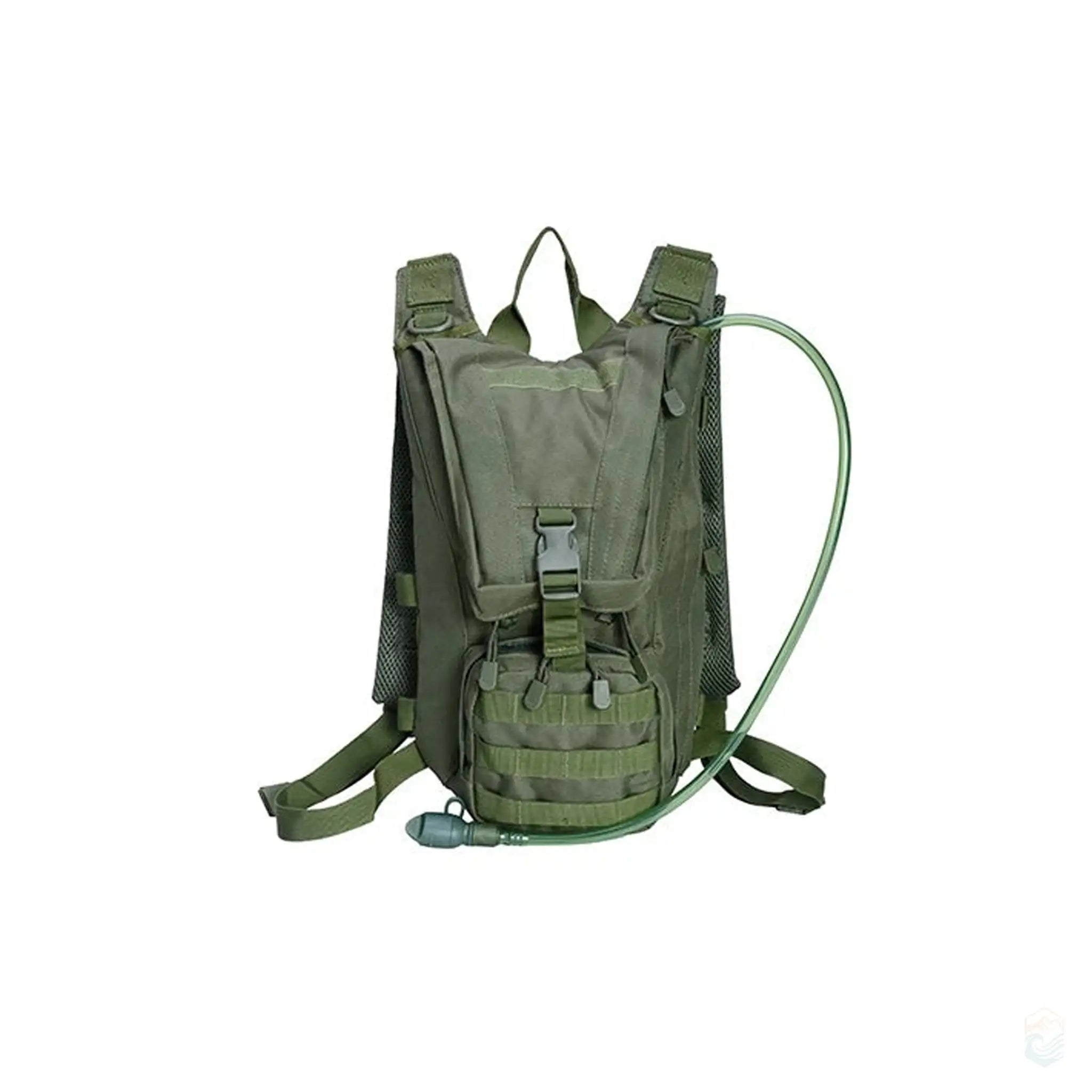 Army green Jarhead Hydration Backpack with 2.5/3L water bladder, perfect for hiking and tactical operations, featuring reinforced straps, multiple compartments, and a hydration tube for convenient water access during outdoor adventures. Durable and functional for all terrains.