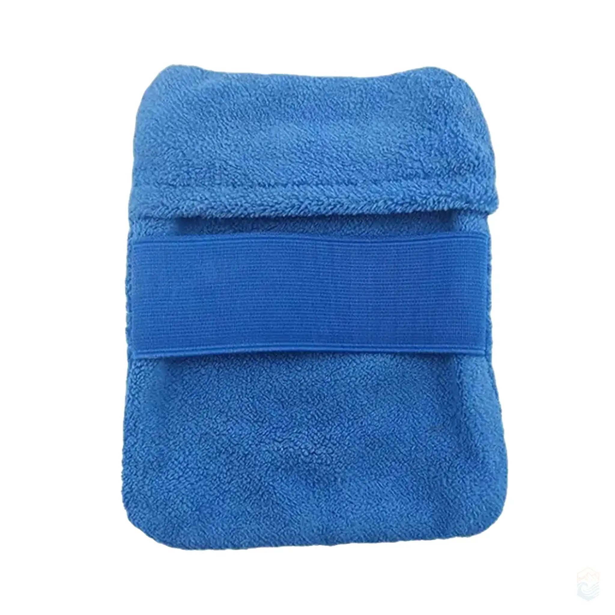 Large blue lightweight portable sand remover beach towel accessory with an elastic strap, designed for easy and effective sand removal from towels and beach gear, essential for a hassle-free beach experience.