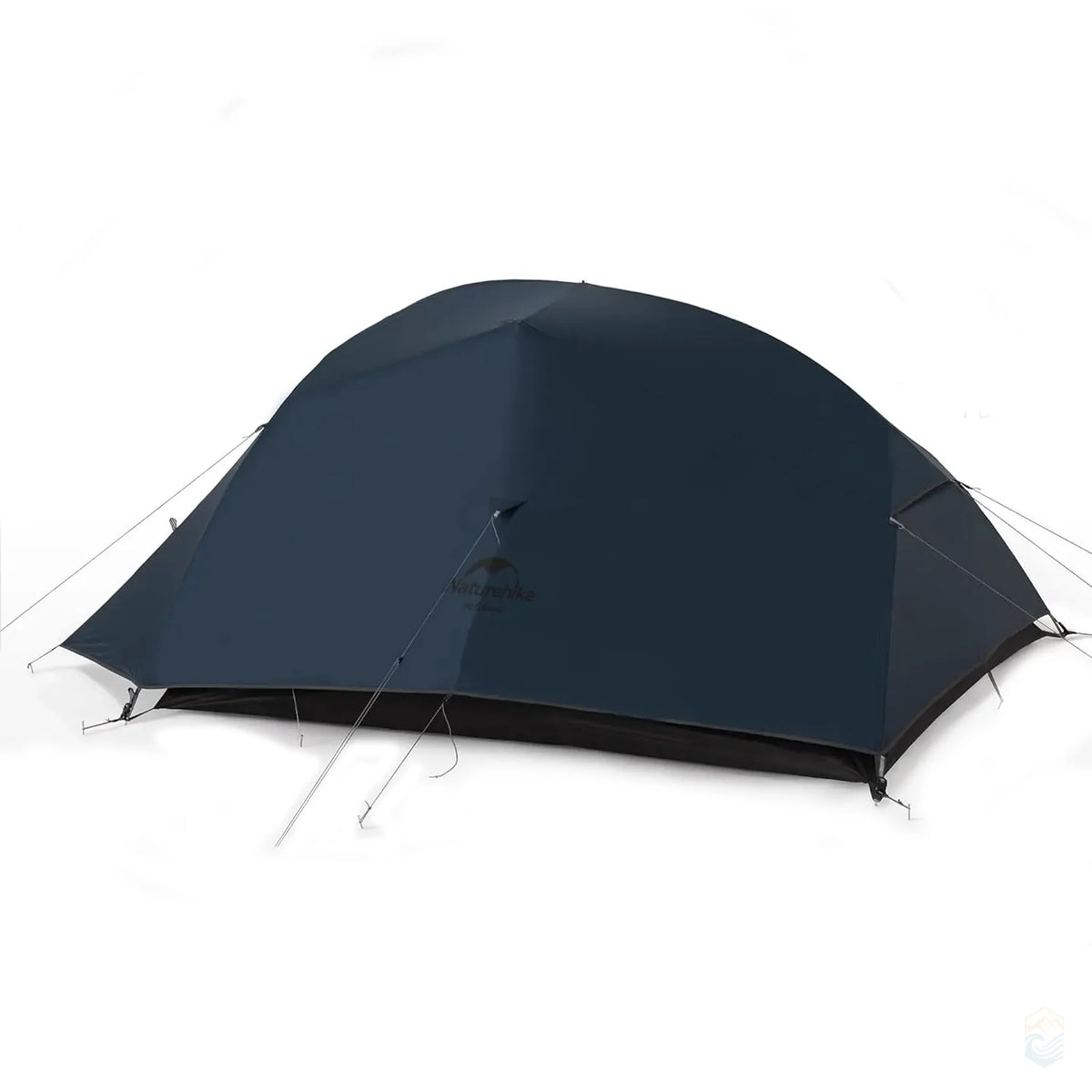 Fully closed Naturehike Cloud-Up 3 Person tent in navy blue with rainfly and guy lines secured, offering full weather protection for 3-season camping