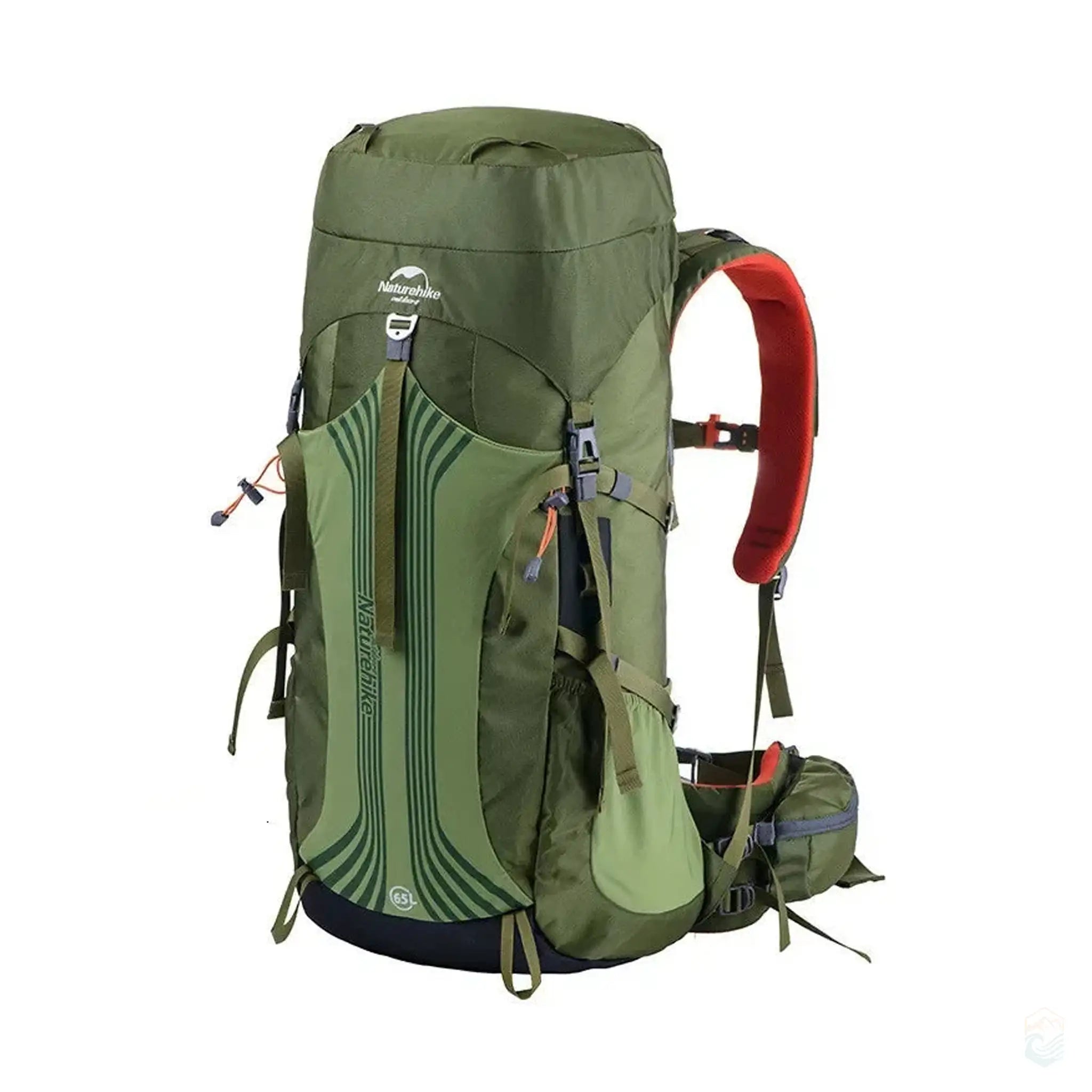 Naturehike Waterproof Hiking Backpack with a 65L capacity in army green color, ideal for extended outdoor adventures, featuring durable construction, multiple compartments, and ergonomic design for comfortable carrying.